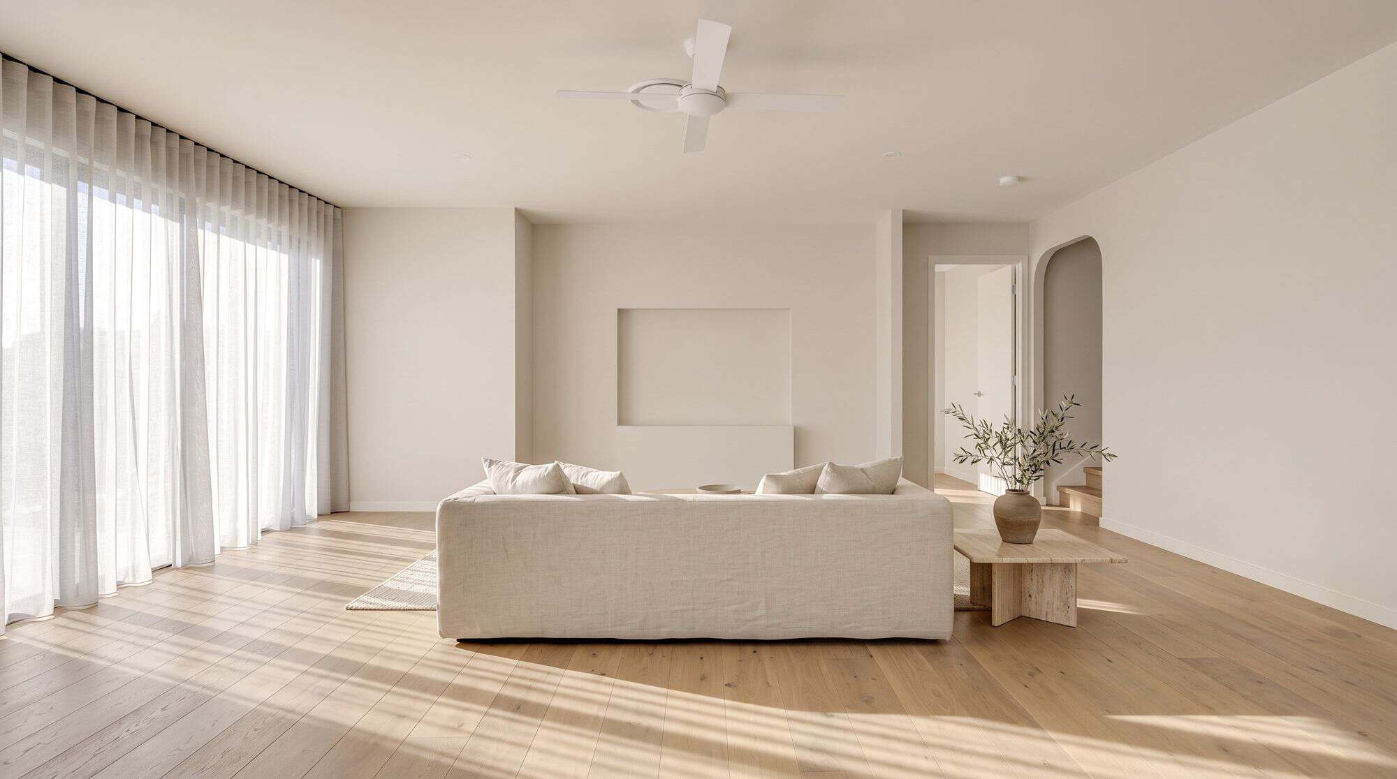 Oak floor in a light-filled living room