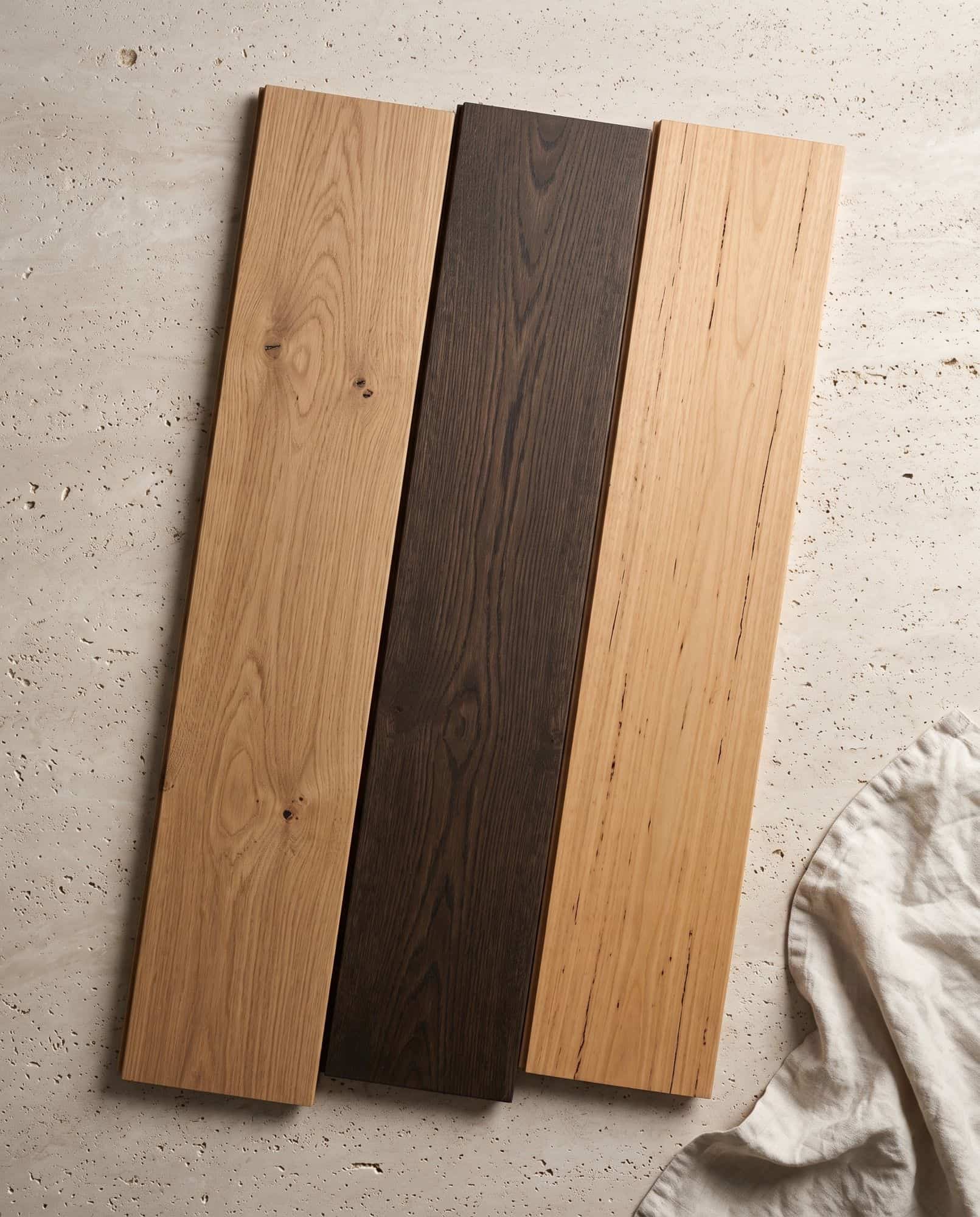 Three timber boards side by side