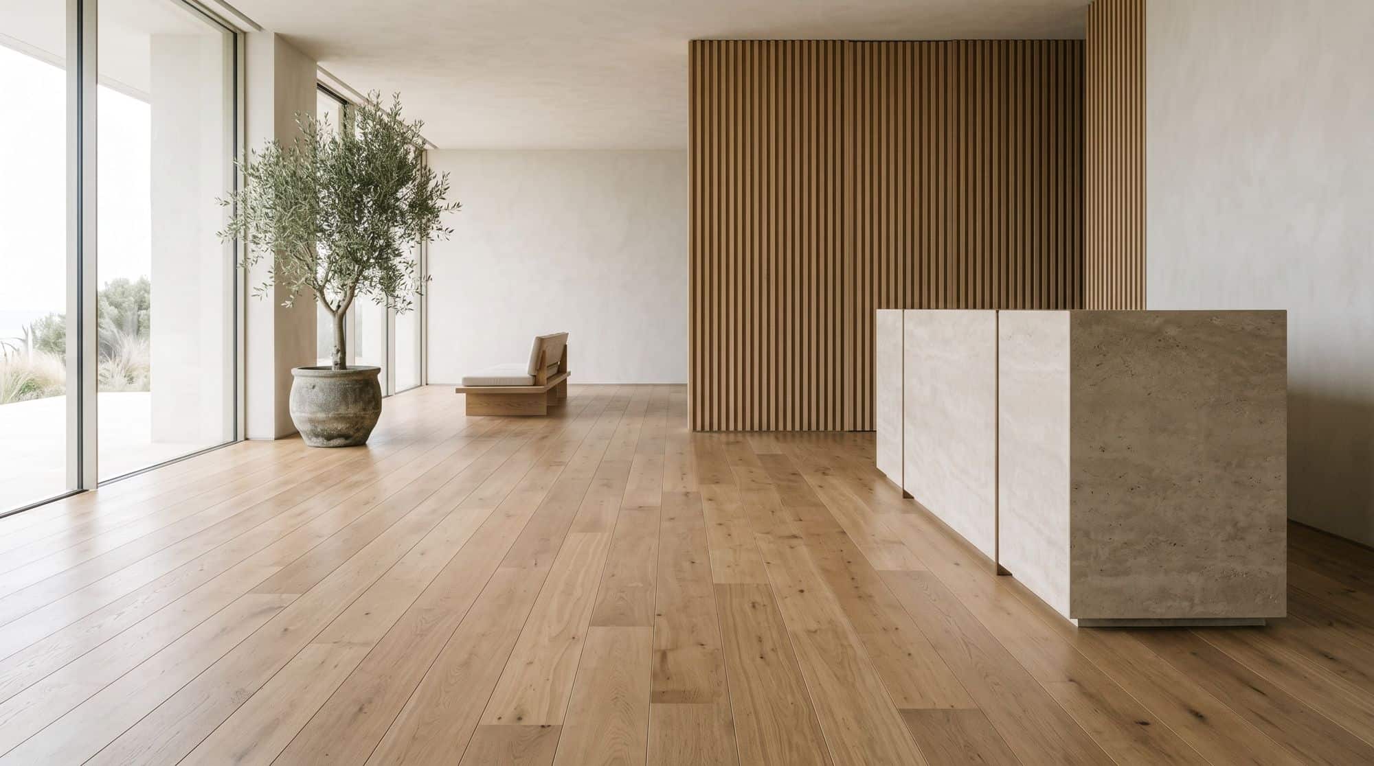 Oak-look floor in a building lobby